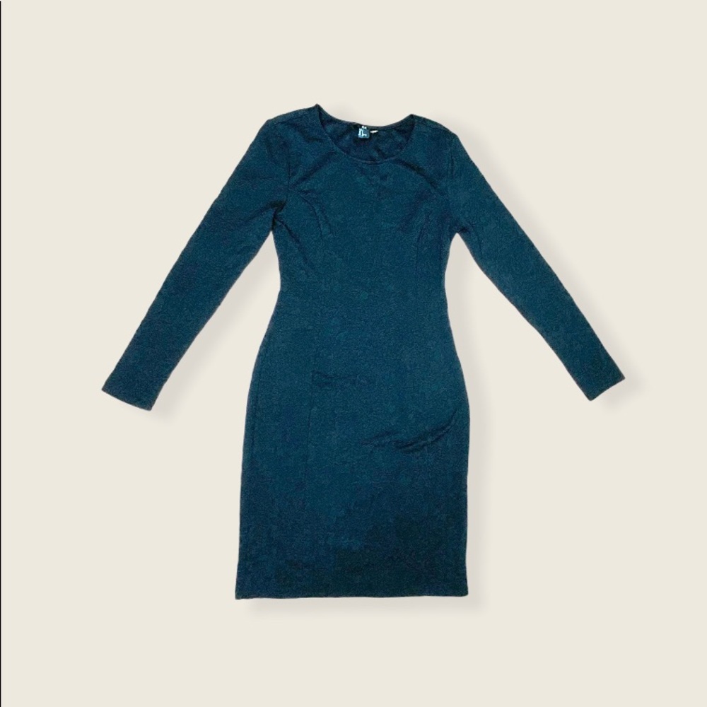 H&M Women’s Black Bodycon Jacquard Longsleeve Mini Dress Size SMALL Ladies’ LBD